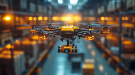 Innovative Drone Technology is Revolutionizing Inventory Management Practices Within Contemporary Logistics Hubs, Aided by Generative AIの素材