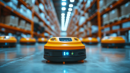 Automated Robots Navigating a Busy Warehouse for Efficient Logistics and Inventory Management Generative AIの素材