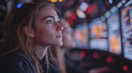 Engineers Monitor Critical Data During a Rocket Launch Sequence While Preparing for Retropropulsion and Safe Reentry Procedures Generative AIの素材