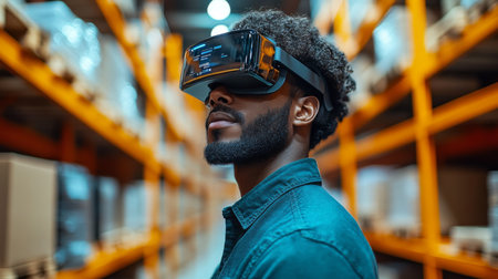 Use of Virtual Reality Technology by a Warehouse Employee to Enhance Logistics and Inventory Management in a Distribution Hub Generative AIの素材
