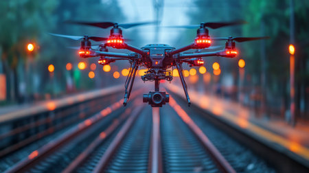 High tech Drone Monitoring Railway Transport for Enhanced Security and Automation in Logistics Operations Generative AIの素材