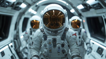 Astronauts Prepare for Launch in Futuristic Spacecraft With Advanced Technology at a Space Station Facility Generative AIの素材