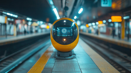 Modern Transport Hub Showcases Advanced Train Technology With Efficient Design and Robust Security at Urban Station During Night Hours Generative AIの素材
