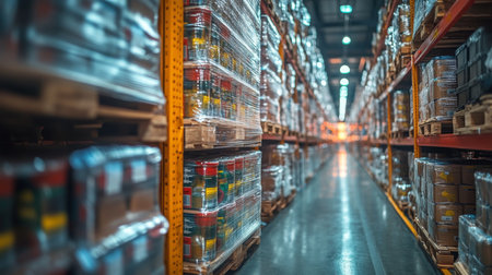 Efficient Warehouse Storage and Organization of Freight With Clearly Labeled Stock Ready for Distribution Generative AIの素材