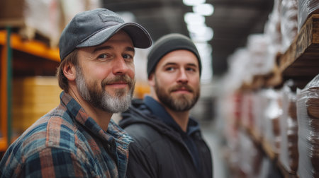 Warehouse Workers Engage in Sorting and Organizing Inventory in a Busy Distribution Hub During the Afternoon Generative AIの素材