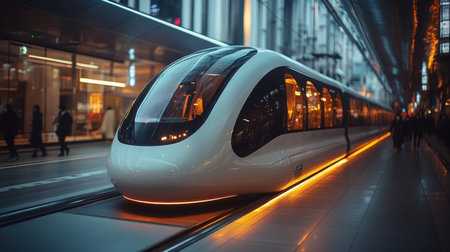 High speed Train Awaits Departure in a Modern Urban Subway Station During Evening Transit Hours Generative AIの素材