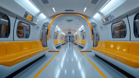 Modern Subway Interior Showcases Innovative Design and Bright Colors, Enhancing Urban Mobility Experience for Commuters Generative AIの素材
