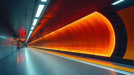 Vibrant Illuminated Subway Platform Showcasing Modern Urban Transit Infrastructure in a Bustling City During Peak Commuting Hours Generative AIの素材