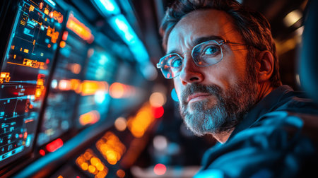 High tech Control Room Showcasing Advanced Logistics and Transportation Systems With a Focus on Automation and Mobility in Rail Infrastructure Generative AIの素材