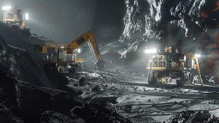 Machines are extracting regolith from an asteroid for resource refinementの素材
