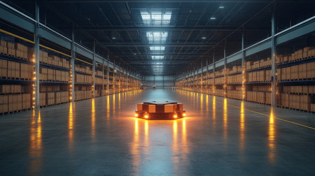 State of the Art Warehouse With Automated System in Operation for Efficient Logistics and Inventory Management Generative AIの素材