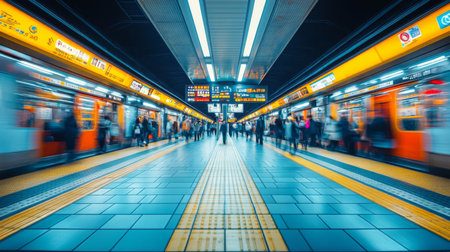 Urban Subway Station Bustling With Commuters During Peak Hours, Showcasing the Efficiency of Public Transit Systems in Metropolitan Areas Generative AIの素材