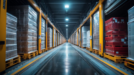 Efficient Warehouse Logistics Center With Organized Inventory and Storage Solutions for Optimized Distribution Processes Generative AIの素材