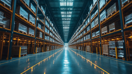 Modern Warehouse Facility Designed for Efficient Logistics and Distribution With Organized Storage and Sorting Capabilities Generative AIの素材