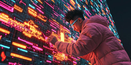 Expert analyzing digital data to enhance cybersecurity measures and prevent breaches Generative AIの素材