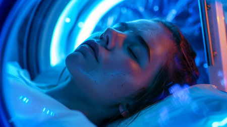 Subject is in a cryogenic chamber, showcasing advanced preservation for explorationの素材
