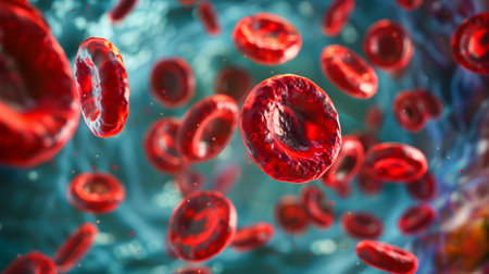 High-tech synthetic blood cells demonstrate medical advancements in a bio fluid contextの素材