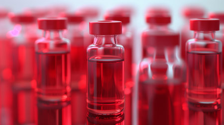 A collection of red vials containing synthetic blood designed for future transfusion therapiesの素材