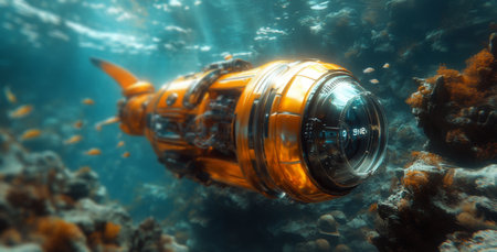 Diving robot explores deep ocean habitats during underwater expedition Generative AIの素材