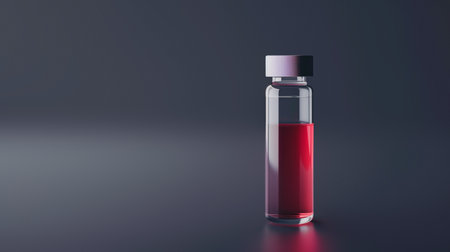 A clear vial filled with vibrant synthetic blood demonstrates innovative advances in medicineの素材