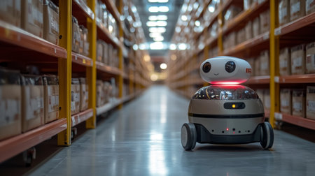 Advancements in Logistics Automation With a Delivery Robot Navigating Through a Modern Warehouse Setting Generative AIの素材