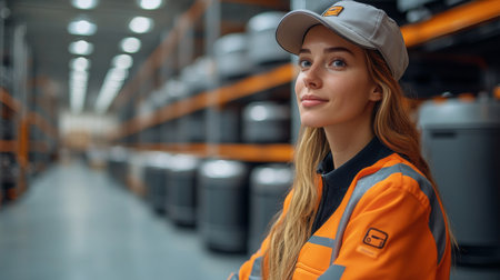 Logistics Professional in Modern Warehouse Environment Focusing on Automation and Efficient Supply Chain Operations Generative AIの素材