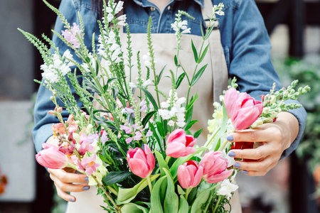 Modern flower arrangement and bouquet for delivery during social distancing