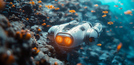 Exploring coral reefs with an underwater robot in deep ocean waters Generative AIの素材