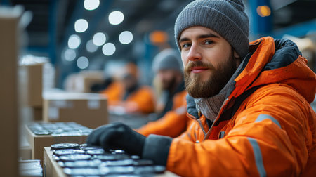 Efficient Logistics Operations in a Modern Warehouse Featuring Workers Engaged in Fulfillment Activities at a Supply Hub Generative AIの素材