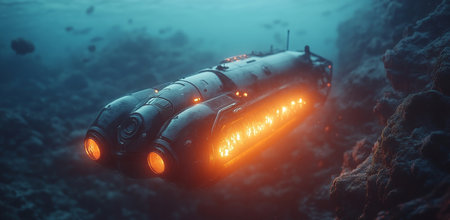 Exploring the depths of the ocean with an advanced robotic submarine Generative AIの素材