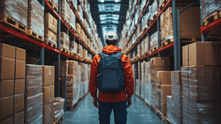Exploring the Interior of a Modern Logistics Warehouse Focused on Efficient Distribution and Automation in the Supply Chain Generative AIの素材