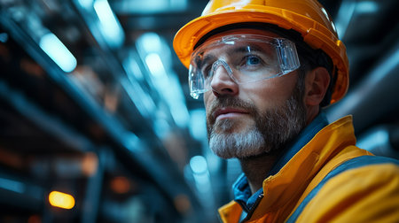 Worker in Safety Gear Observes Mining Operations Within an Industrial Facility Emphasizing Excavation and Extraction Processes Generative AIの素材