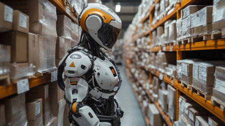 Robotic Automation Transforming Logistics and Transportation in a Modern Warehouse Environment Generative AIの素材