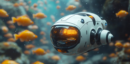 Exploring ocean depths with an advanced robotic submarine on a diving mission Generative AIの素材