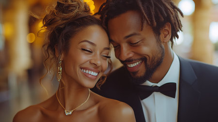 A Joyful Couple Enjoys a Heartfelt and Intimate Moment Together in a Beautifully Elegant Setting During an Enchanting Evening Celebration, Showcasing the Magic of Generative AIの素材