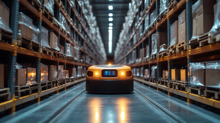 Robotic Automation Enhances Efficiency in a Logistics Warehouse for Streamlined Transportation and Distribution of Goods Generative AIの素材