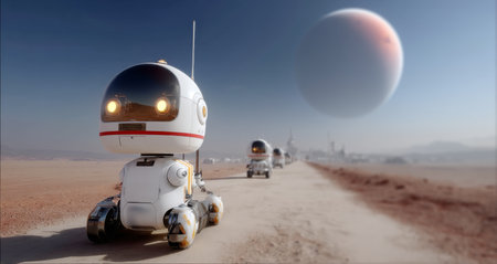Exploring distant planets with robotic expedition units on a cosmic journey Generative AIの素材