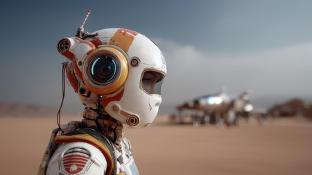 Robot explores a distant planet during a space expedition Generative AIの素材