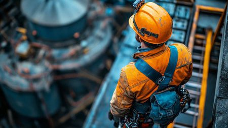 Mining Worker Observes Complex Extraction Site Filled With Equipment for Cement and Glass Production During Daylight Hours Generative AIの素材
