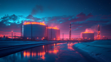 Industrial Powerplant at Dusk Showcasing Energy Generation and Infrastructure in a Mining Region Generative AIの素材