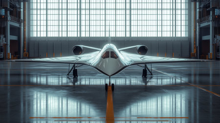 Technology and Innovation in Aircraft Development Showcased in a Modern Aerospace Facility Focused on Advanced Engineering and Design Generative AIの素材