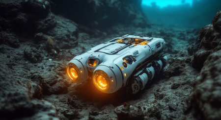 Exploration of ocean depths with advanced robotic submarine technology Generative AIの素材