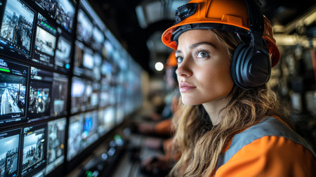 Skilled Worker Monitors Mining Operations From Control Center During Daylight, Showcasing Advanced Technology in Extraction Process Generative AIの素材