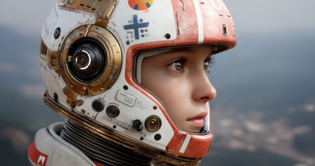 Robot explorer prepares for space expedition on an unknown planet during daylight Generative AIの素材