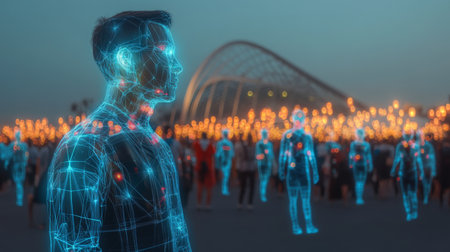 Exploring Identity in a Holographic Metropolis With Avatars in a Vibrant Future Society Guided by AI Governance Generative AIの素材