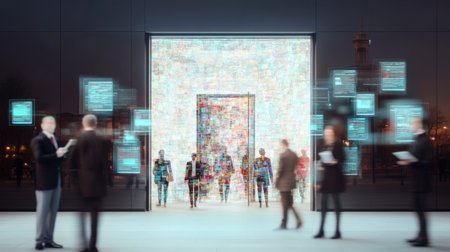 Exploration of a Futuristic Society Where Virtual Life and AI Governance Shape Identity and Interactions in a Vibrant Cyberspace Environment Generative AIの素材