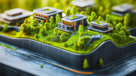 Innovative Sustainable City Model Showcasing Smart Architecture and Ecofriendly Landscapes for Future Living Environments Generative AIの素材