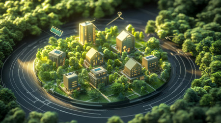 Sustainable Urban Environment Design Promotes Green Living and Biodiversity in a Smart City, Creating an Ecofriendly Future Generative AIの素材