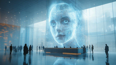 Exploring a Futuristic Society Where AI Governs Identity and Avatars Shape Human Interaction in Holographic Cyberspace Generative AIの素材