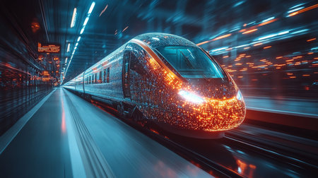 Innovative Smart Train Showcasing Advanced Logistics and Transportation Automation for Enhanced Mobility in Modern Infrastructure Generative AIの素材